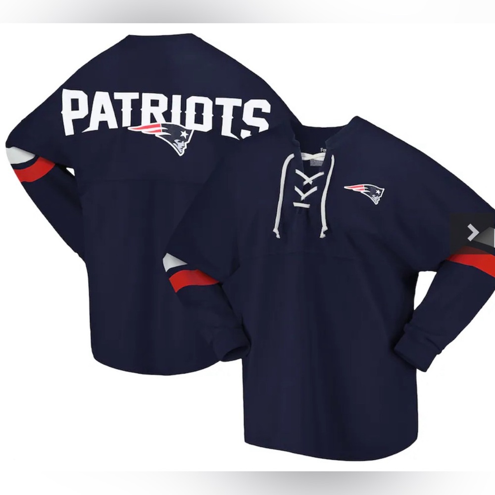 Fanatics Patriots Spirit Jersey Lace-Up V-Neck Long Sleeve T-Shirt NWT